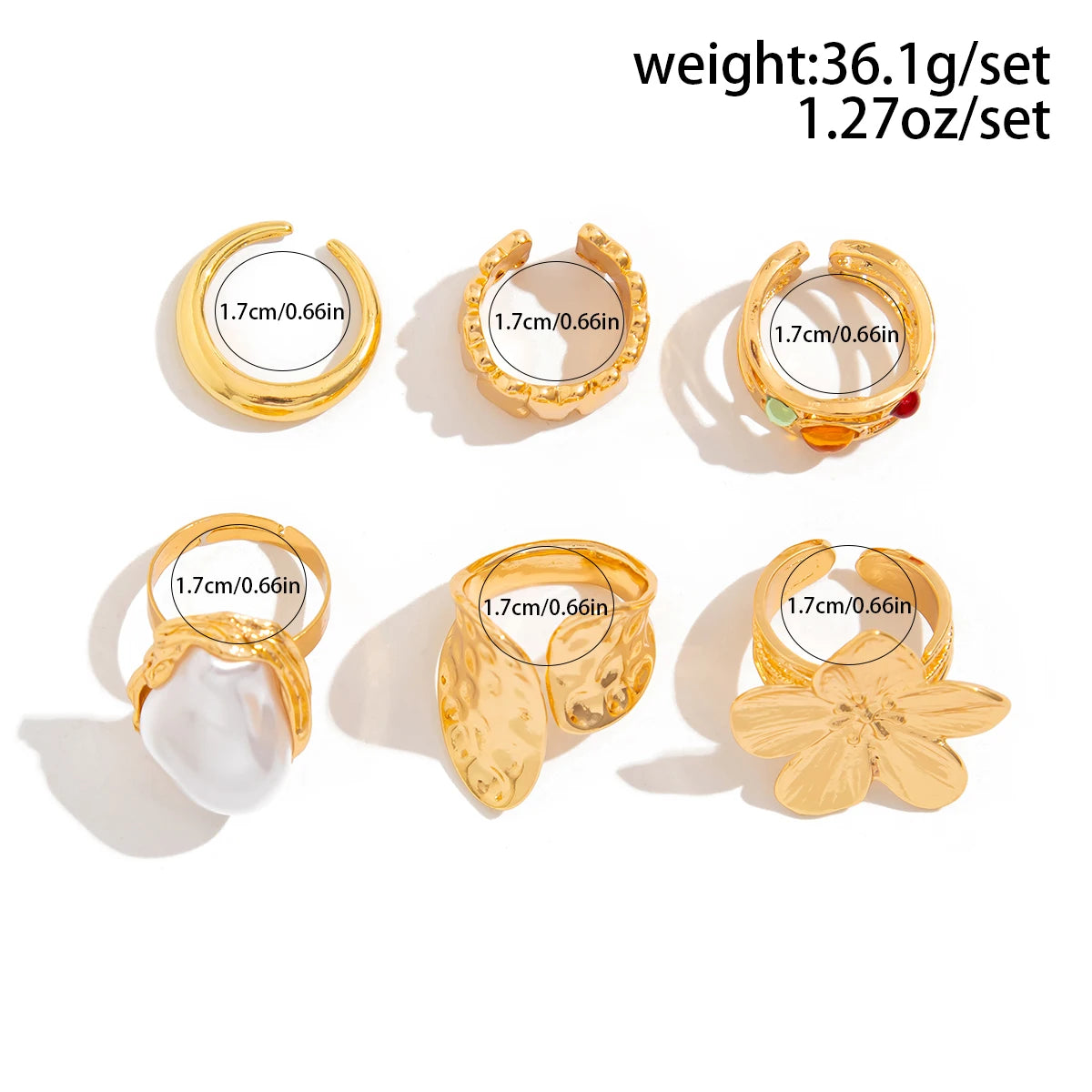 2025 New Irregular Exaggerated Metal Flower Open Rings Women Elegant  Imitation Pearl Ring Jewelry Accessories