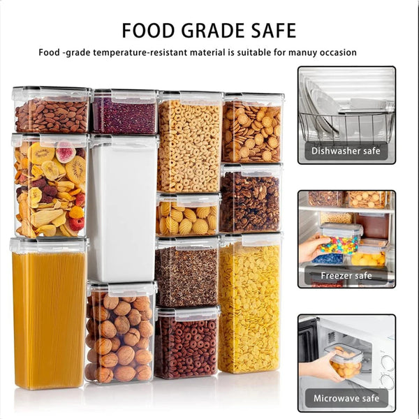24pcs New Kitchen Sealed Storage Box Set Dry Food Storage For Sugar, Flour, Baking PP Material Comes with Convenience Stickers