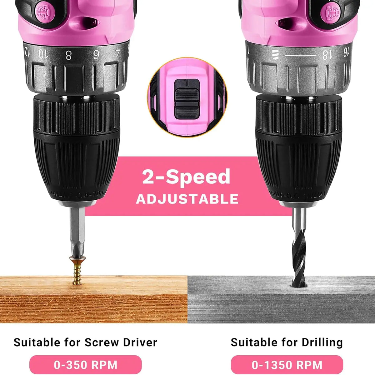 Power Drill Cordless: DEKO Pink Cordless Drill 20V Electric Power Drill Set Tool for Women