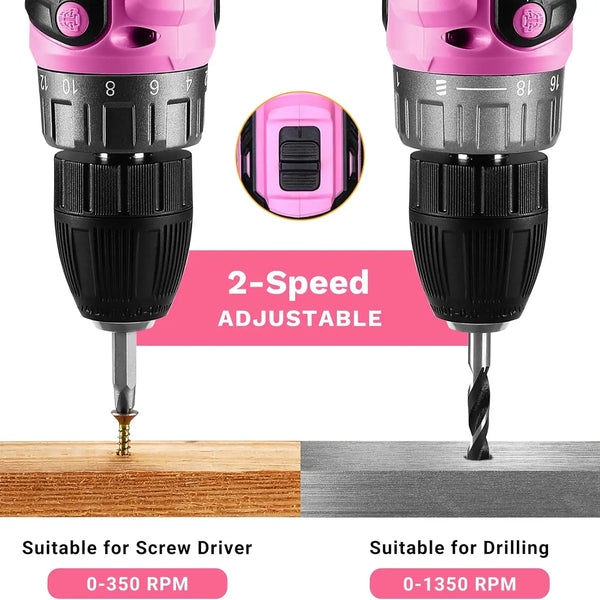 Power Drill Cordless: DEKO Pink Cordless Drill 20V Electric Power Drill Set Tool for Women