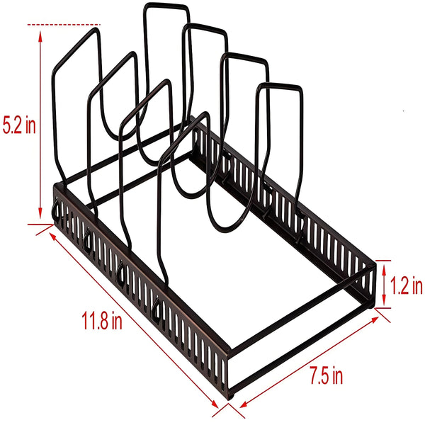 7-Slot Pot Lid Organizer Rack | Adjustable Cabinet & Countertop Storage | Natural Wood Bakeware Holder for Neat Kitchens