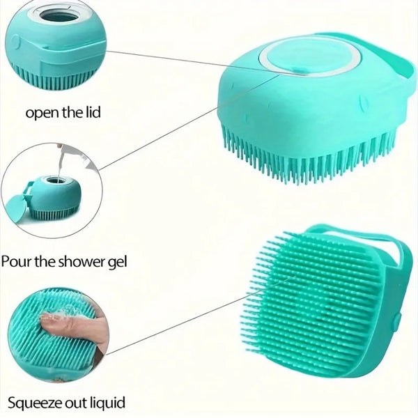 Pet Bathing Brush  - Silicone Massage Scrubber for Cats & Dogs, Gentle Lather Maker, Waterproof & Easy Clean (Blue/Green)