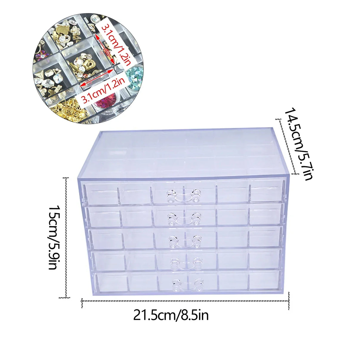 120 Grids Nail Art Storage Case 5-layer Drawer Acrylic Clear Organizer Box