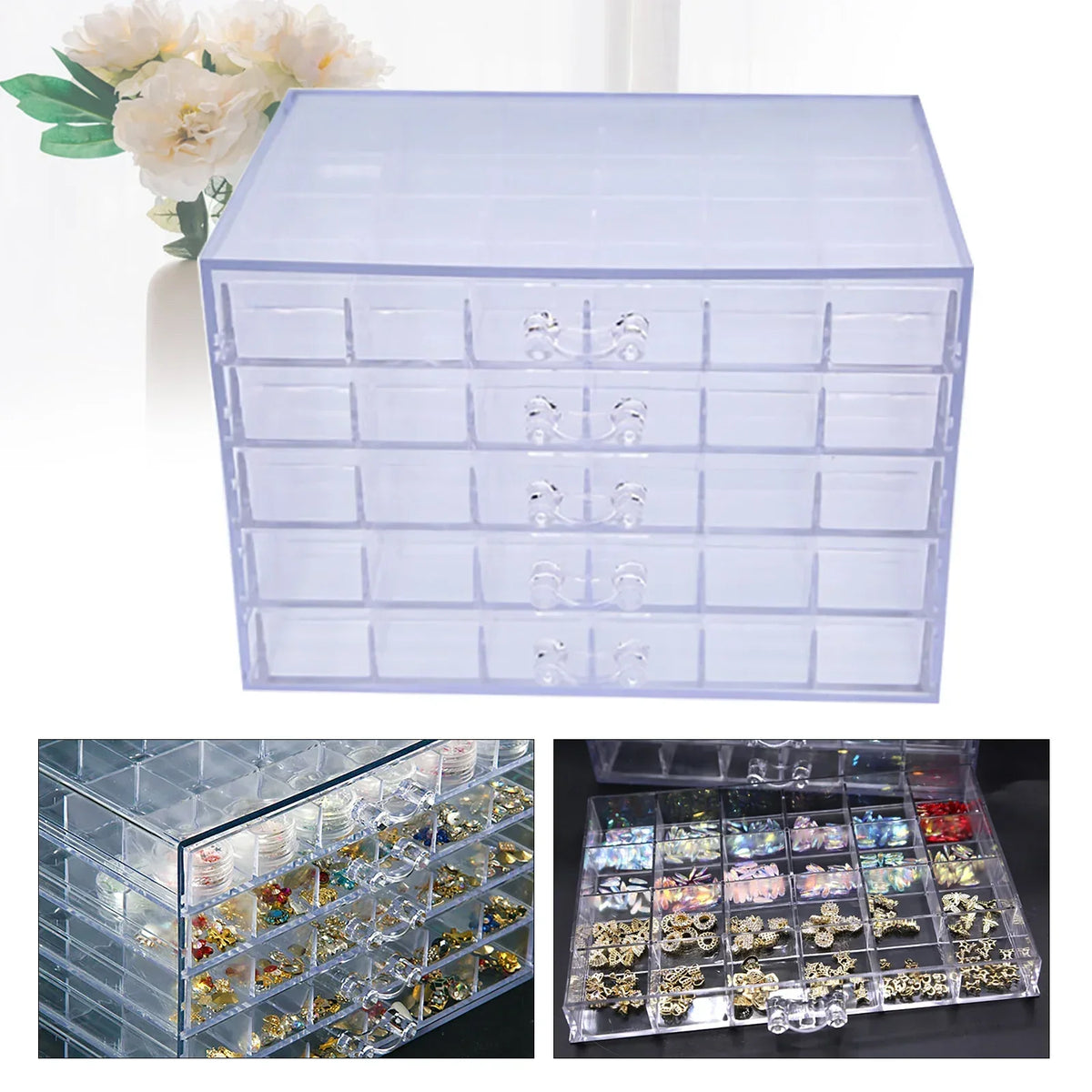 120 Grids Nail Art Storage Case 5-layer Drawer Acrylic Clear Organizer Box