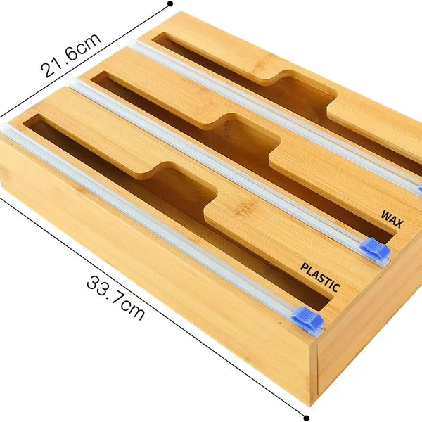 Packaging dispenser, 3 in 1 bamboo tin foil storage box, baking paper, wax paper holder kitchen storage box,