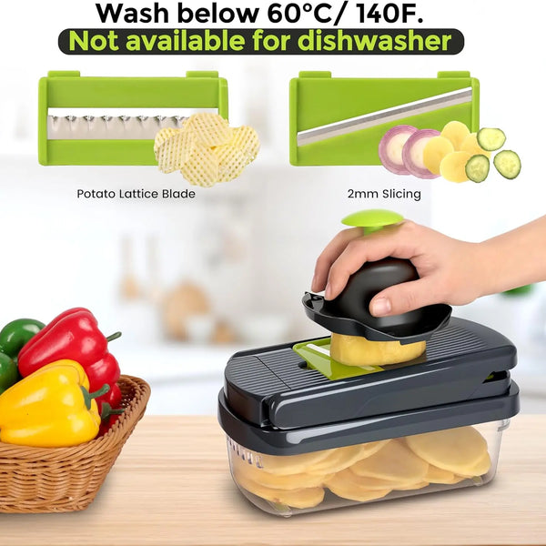 12-in-1 Vegetable Chopper Pro - Multifunctional Kitchen Gadget with 7 Blades & Container for Onion, Potato, Carrot, Garlic