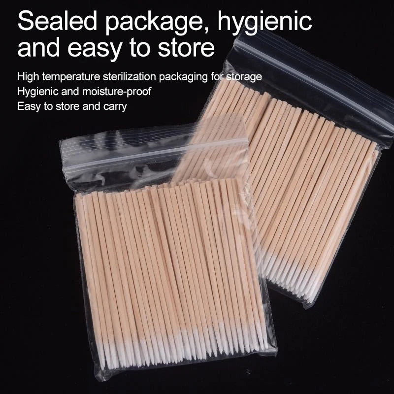 100Pcs Wood Cotton Swab Manicure Clean Sticks Buds Tip Wood Cotton Head Swab Manicure Detail Corrector Nail Polish Remover