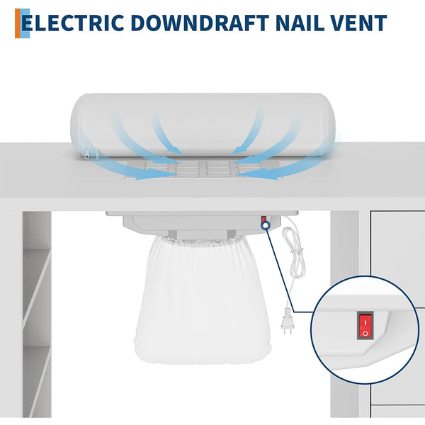 Nail Table Workstation for Beauty Salon Manicure Table Nail Desk with Vertical Locker Storage Cabinet 4-Tiers Open Shelves