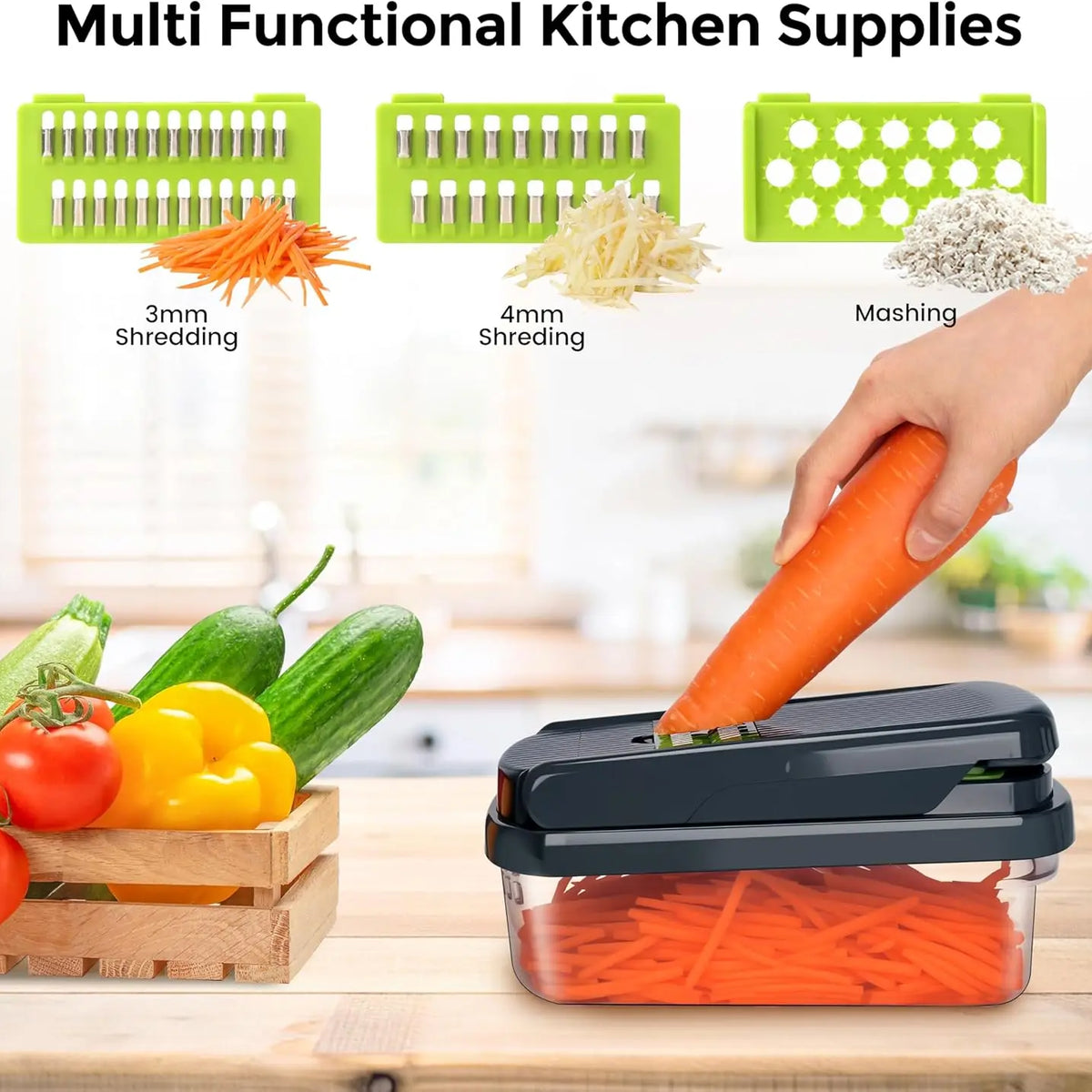 12-in-1 Vegetable Chopper Pro - Multifunctional Kitchen Gadget with 7 Blades & Container for Onion, Potato, Carrot, Garlic