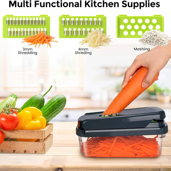 12-in-1 Vegetable Chopper Pro - Multifunctional Kitchen Gadget with 7 Blades & Container for Onion, Potato, Carrot, Garlic