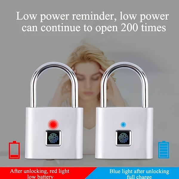 Compact Smart Fingerprint Padlock – Keyless Biometric Lock, USB Rechargeable, Waterproof, Lightweight Zinc Alloy – Secure for Luggage, Suitcases, Backpacks & Lockers