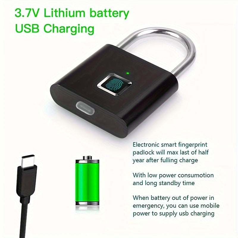 Compact Smart Fingerprint Padlock – Keyless Biometric Lock, USB Rechargeable, Waterproof, Lightweight Zinc Alloy – Secure for Luggage, Suitcases, Backpacks & Lockers