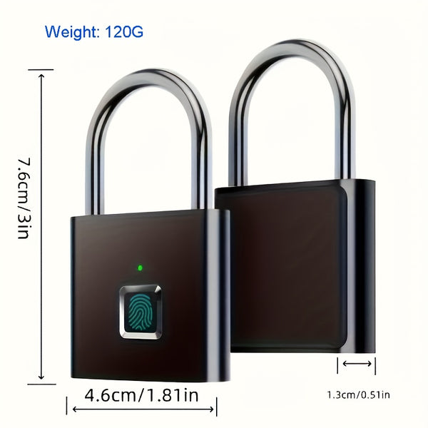 Compact Smart Fingerprint Padlock – Keyless Biometric Lock, USB Rechargeable, Waterproof, Lightweight Zinc Alloy – Secure for Luggage, Suitcases, Backpacks & Lockers