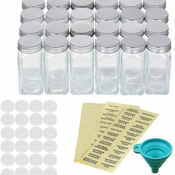 24 household kitchen seasoning bottles with labels customizable for easy access and cleaning