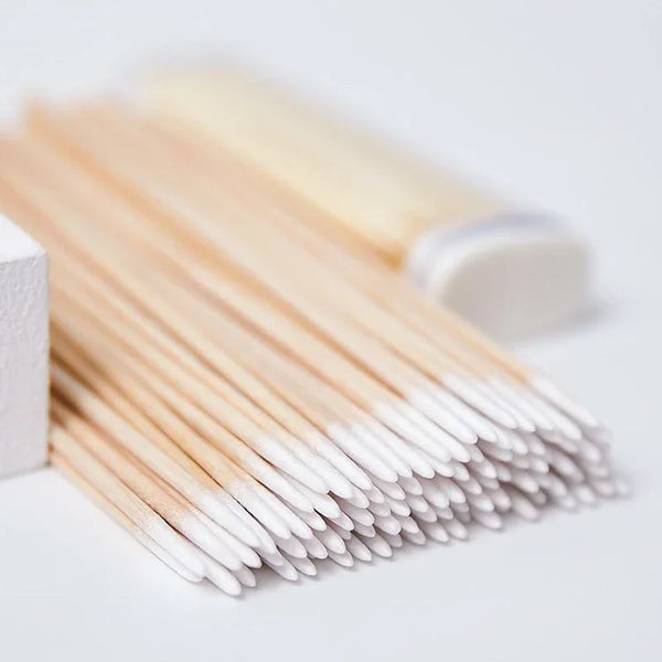 100Pcs Wood Cotton Swab Manicure Clean Sticks Buds Tip Wood Cotton Head Swab Manicure Detail Corrector Nail Polish Remover