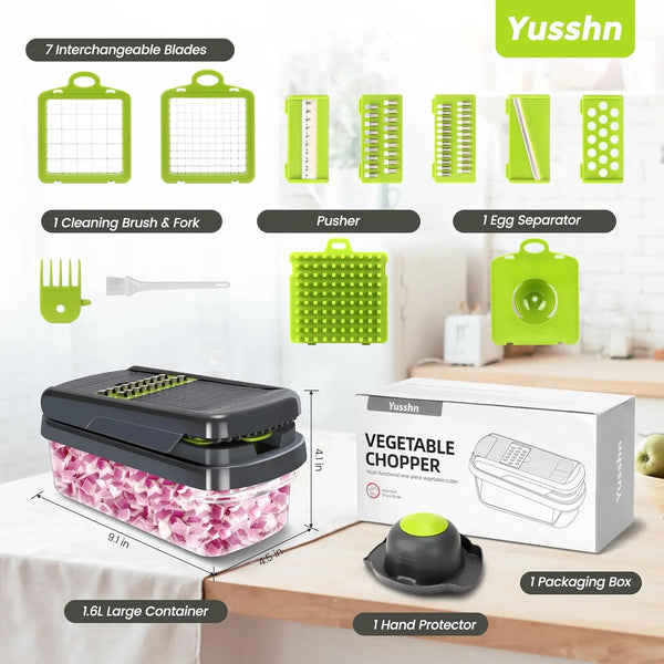 12-in-1 Vegetable Chopper Pro - Multifunctional Kitchen Gadget with 7 Blades & Container for Onion, Potato, Carrot, Garlic