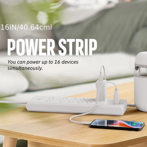 16 Ports Power Strip US Plug AC Outlets Electrical Socket Extension Cord USB Type C Charger Fast Charging Network Filter Adapter