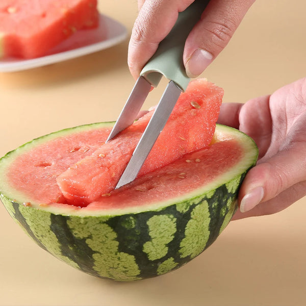 3-in-1 Watermelon Fork Slicer Cutter Watermelon Popsicle Cutter Stainless Steel Watermelon Fruit Fork Portable Kitchen Gadgets