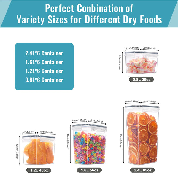 24pcs New Kitchen Sealed Storage Box Set Dry Food Storage For Sugar, Flour, Baking PP Material Comes with Convenience Stickers