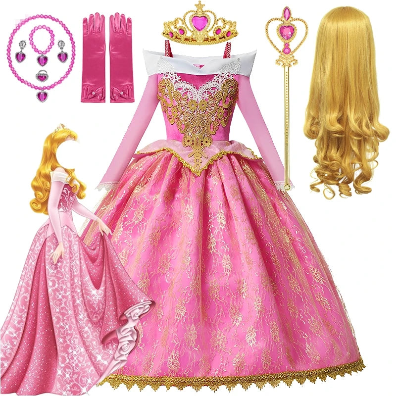 Girls’ Sleeping Beauty Princess Dress – Ankle-Length Lace Ball Gown Fantasy Girls Sleeping Beauty Aurora Cosplay Princess Dress Kids Halloween Carnival Birthday Costume Party Clothing