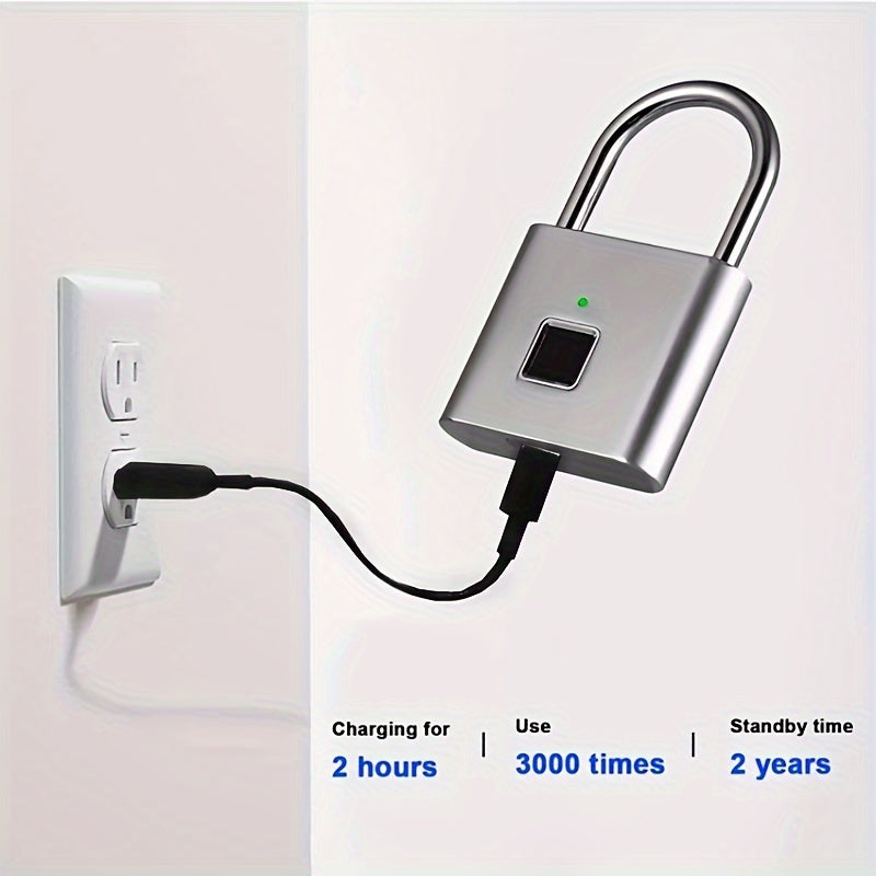 Compact Smart Fingerprint Padlock – Keyless Biometric Lock, USB Rechargeable, Waterproof, Lightweight Zinc Alloy – Secure for Luggage, Suitcases, Backpacks & Lockers